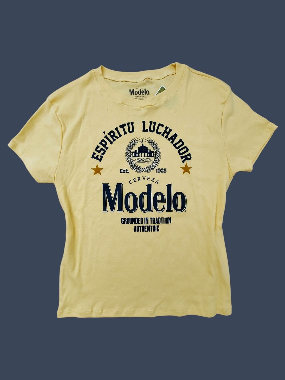 Modelo Cerveza Beer Baby Tee Shirt, Womens Large, Yellow Stretchy Cotton